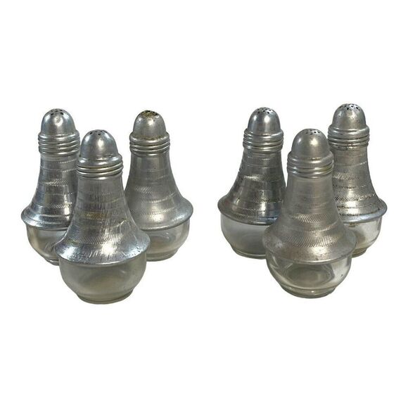 Vintage Atomic Hammered Glass Bottom Mid Century Salt & Pepper Shakers Set Of 6 - Picture 2 of 6